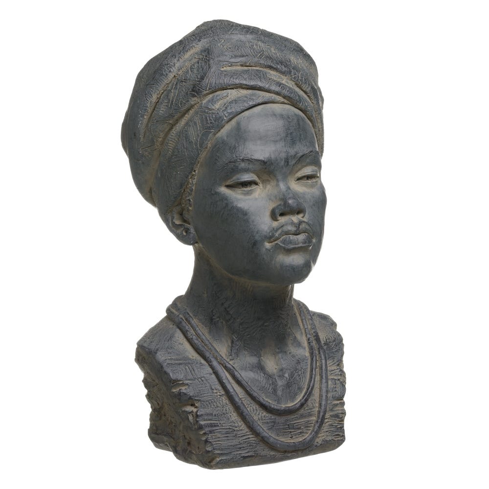 SET BUST AFRICAN 2/M GREY RESIN DECORATION 31 X 28 X 52 CM