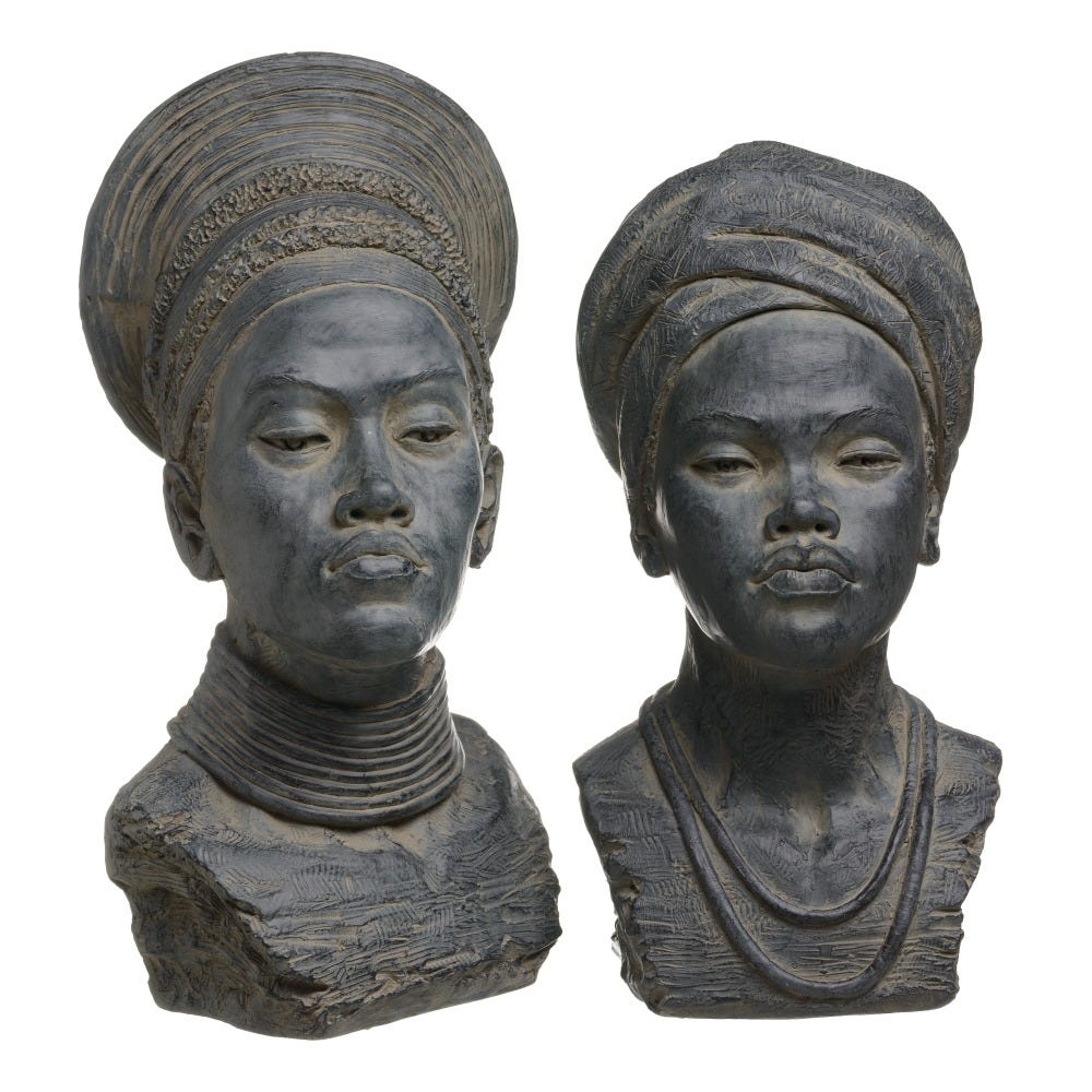 SET BUST AFRICAN 2/M GREY RESIN DECORATION 31 X 28 X 52 CM