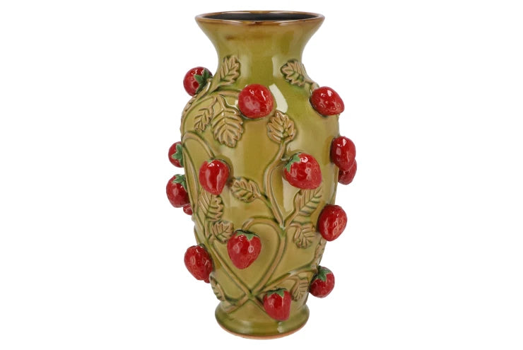 Vase - Fruit cilinder STRAWBERRY olive green 24x38cm