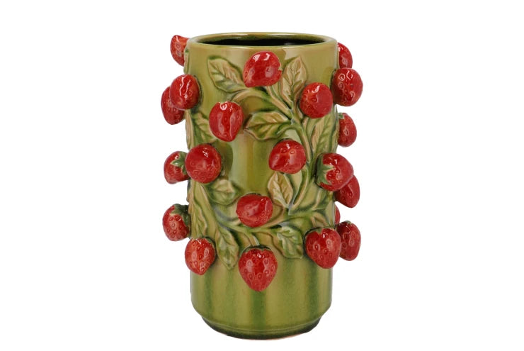 Vase - Fruit cilinder STRAWBERRY olive green 21x31cm